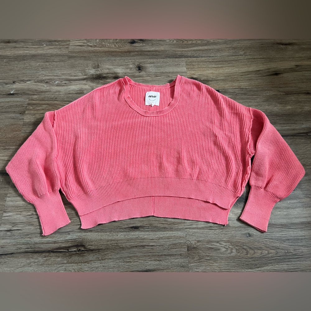 Aerie Beyond Cropped Sweater Haute Coral Pink Size XL - Picture 4 of 9